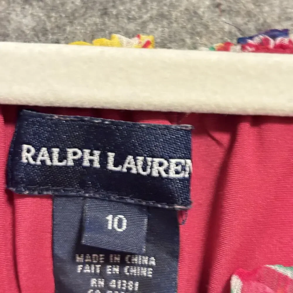 Ralph Lauren Dress Girls Size 10 Pink Floral Ruffle Flutter Sleeve Sundress
